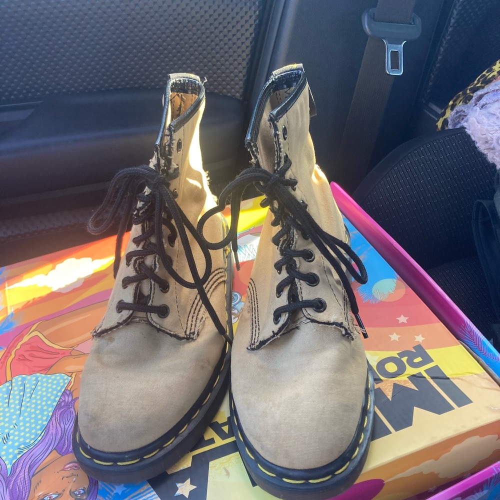 Dr. Martens Beige Lace-Up Combat Boots